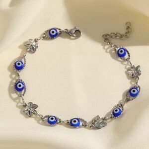 PULSERA OJO TURCO AZUL Y MARIPOSA