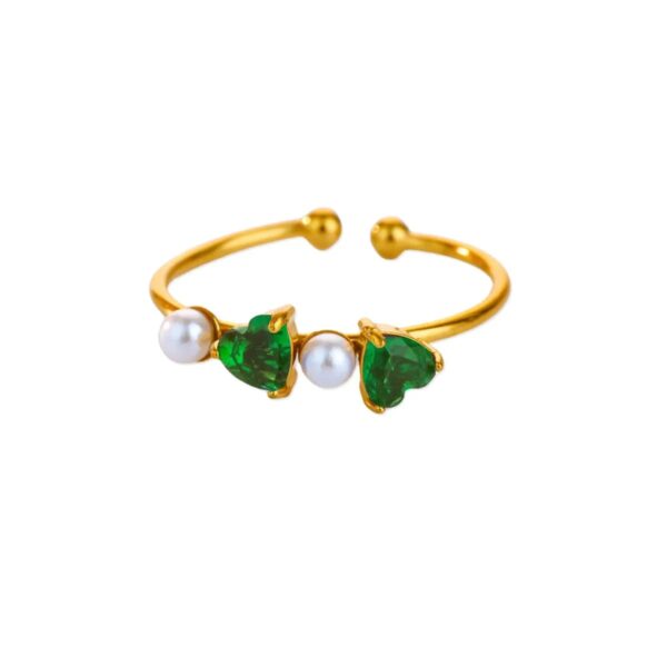 ANILLO PERLA Y CORAZON VERDE